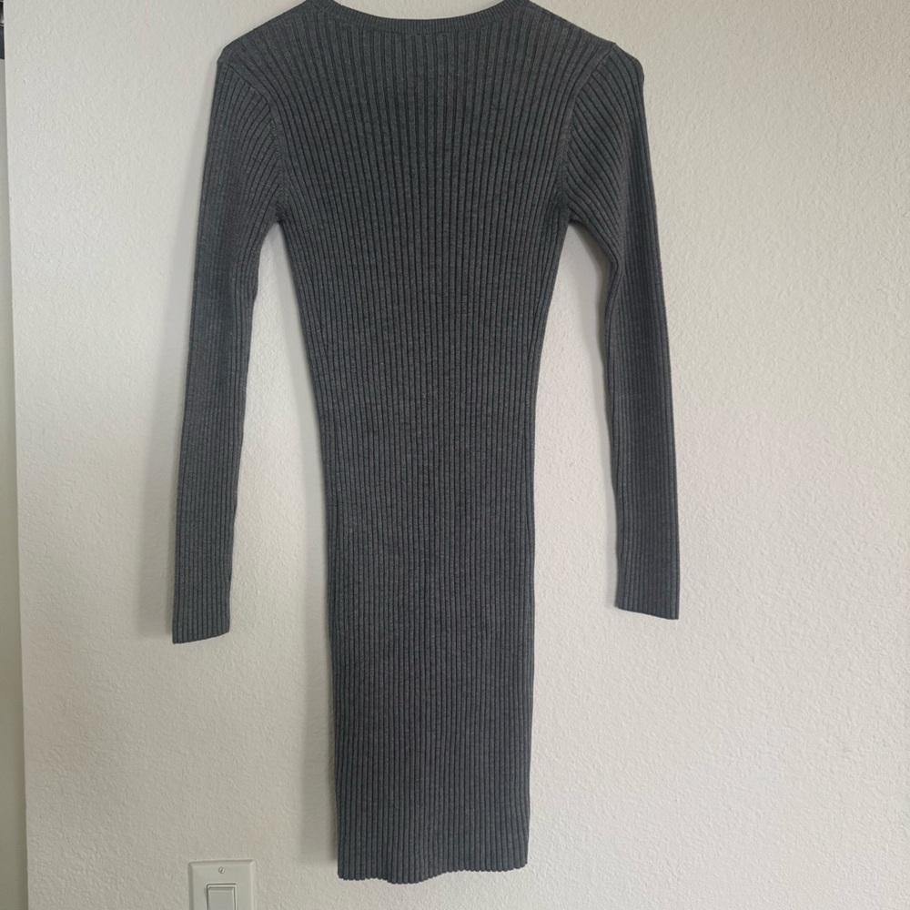 Express Gray Ribbed Knit Fitted Stretch Body Shaping Midi Dress! Size S
